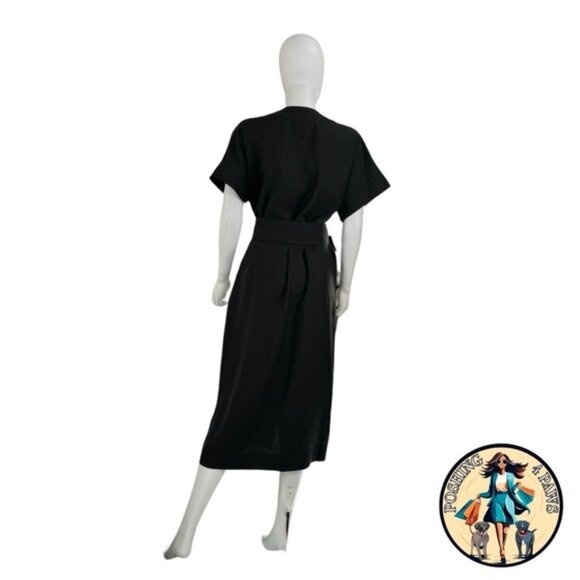 Tuckernuck NEW Black Leather Trim Kara Short Sleeve Midi Shirt Dress Size Small - Picture 7 of 10